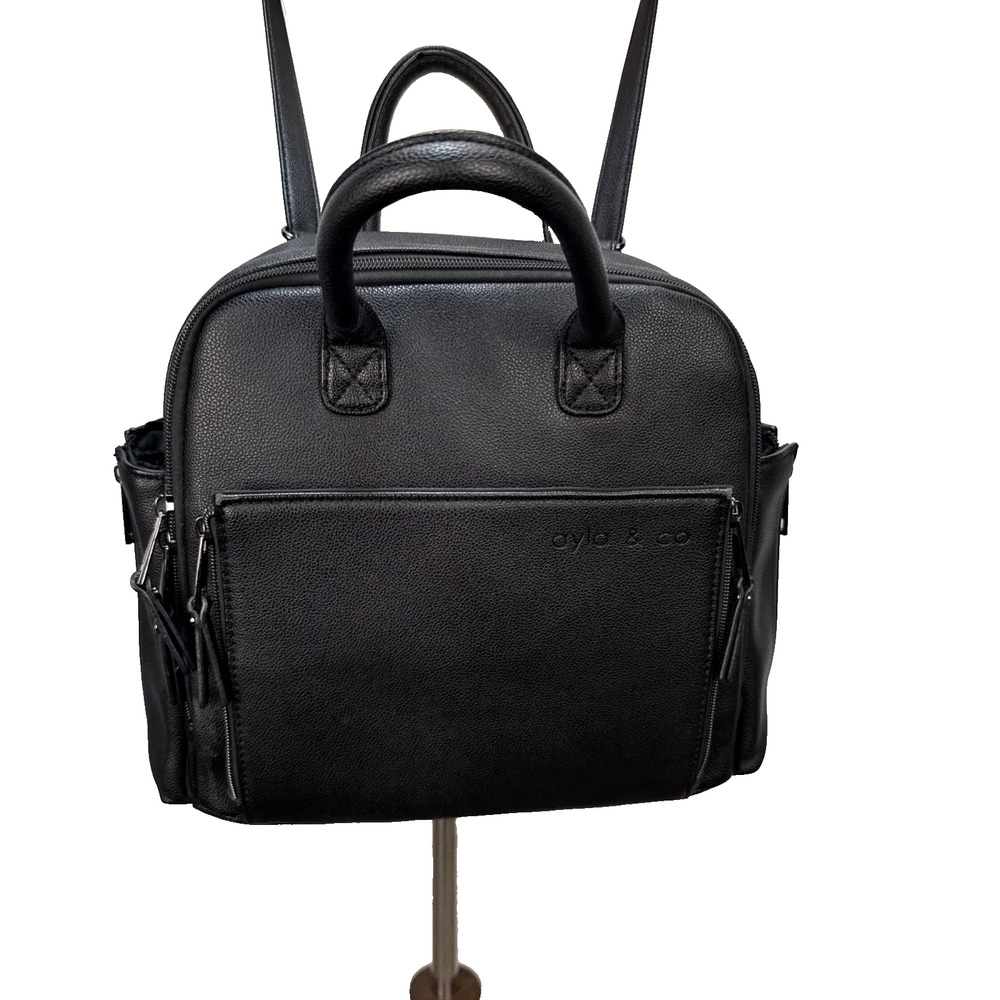 Ayla & Co Mini Bag Black Transitional Minimal Diaper Bag Backpack Vegan Leather